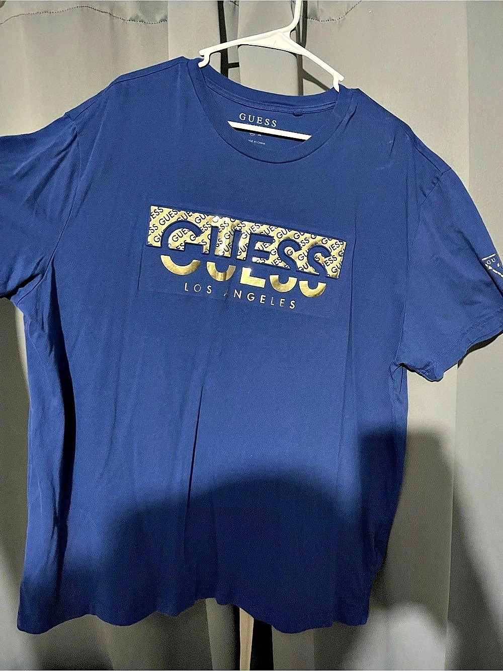 GUESS Los Angeles Metallic Box Logo T-Shirt Blue